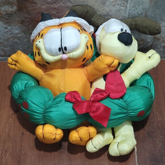 Vintage Paws Garfield And Odie Christmas Nylon Wreath Plush Stuffed Toy - Picture 13 of 14